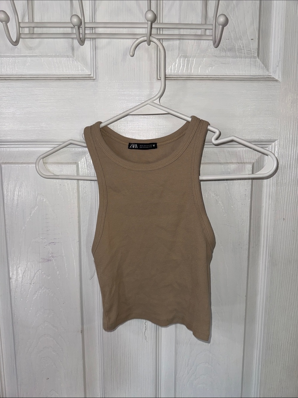 Zara Beige Ribbed Tank Top - Sleeveless Crop